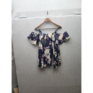 Torrid Off-Shoulder Floral Blouse Size 2 Navy With Pink & Cream